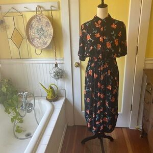 Black floral button-up dress